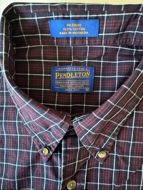 Pendleton Men's Burgundy Plaid Cotton Button-Down Shirt